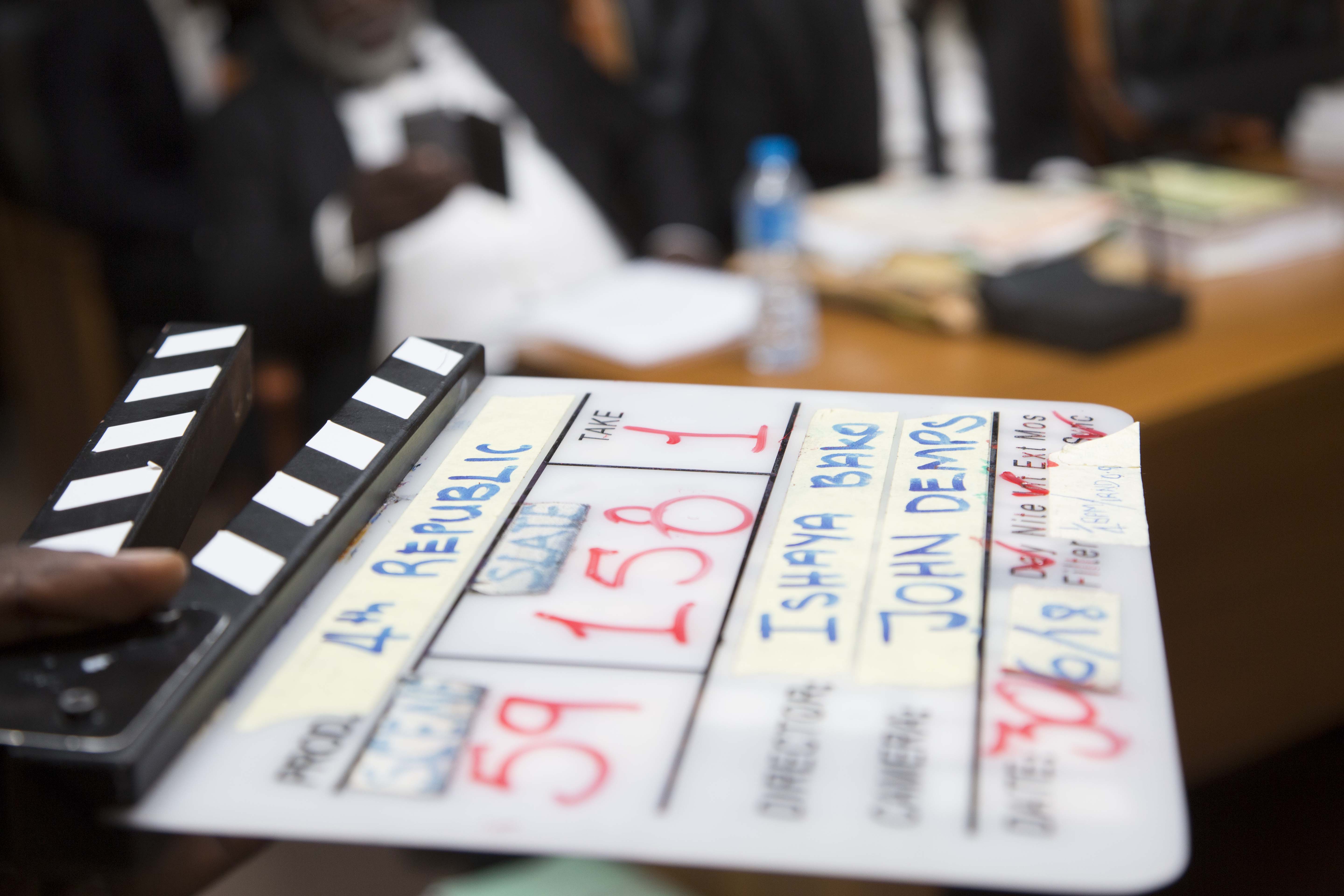 Film slate on set